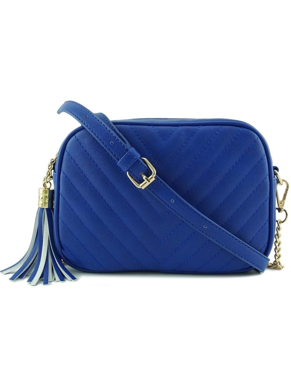 👜Womens Royal Blue Crossbody Bag With Metal Chain Strap Tassel Top Zipper Purse